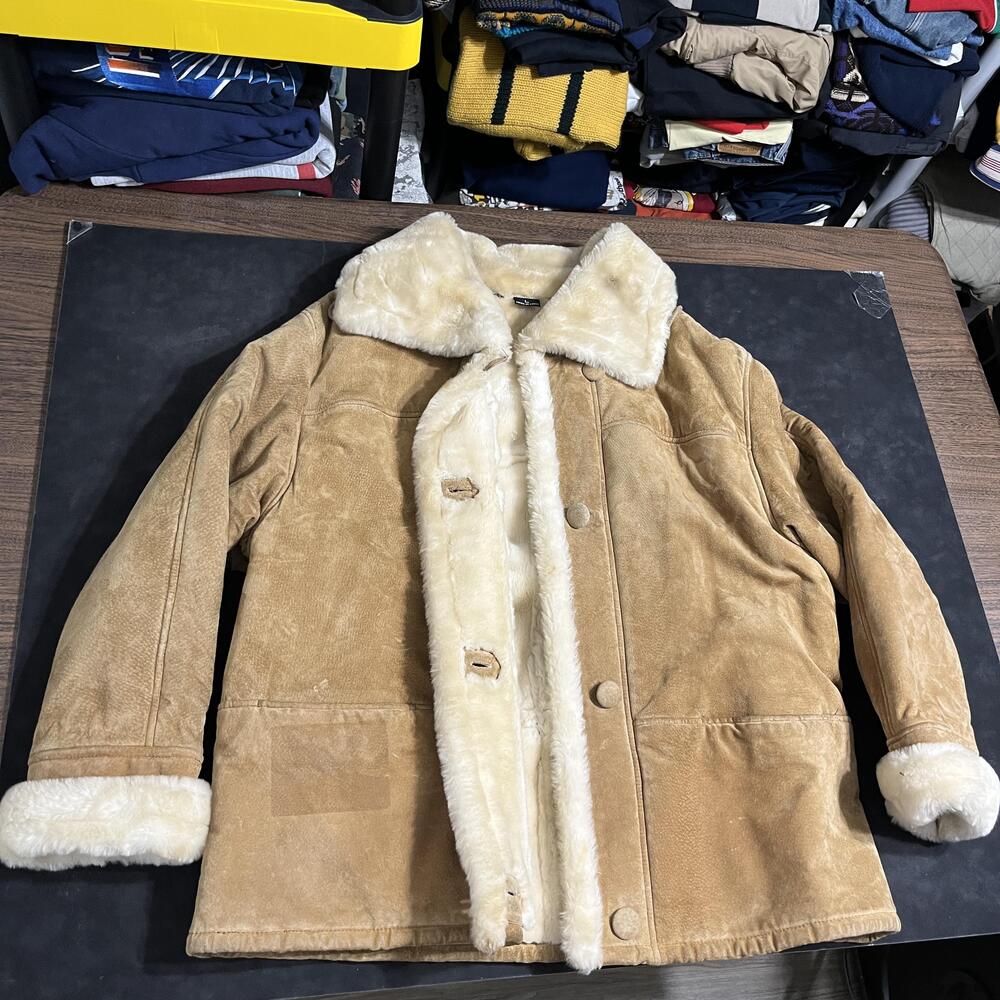 Vintage Shearling Coat Mob Wife Mafia Marlboro Man Sherpa Western Leather Jacket